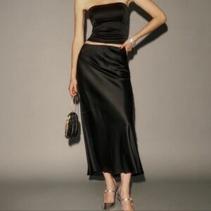 Reformation Layla Silk Skirt Black
